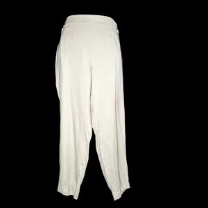 Eileen Fisher 1X Tan Linen Pants Pull On High Waisted Tapered Coastal Grandma